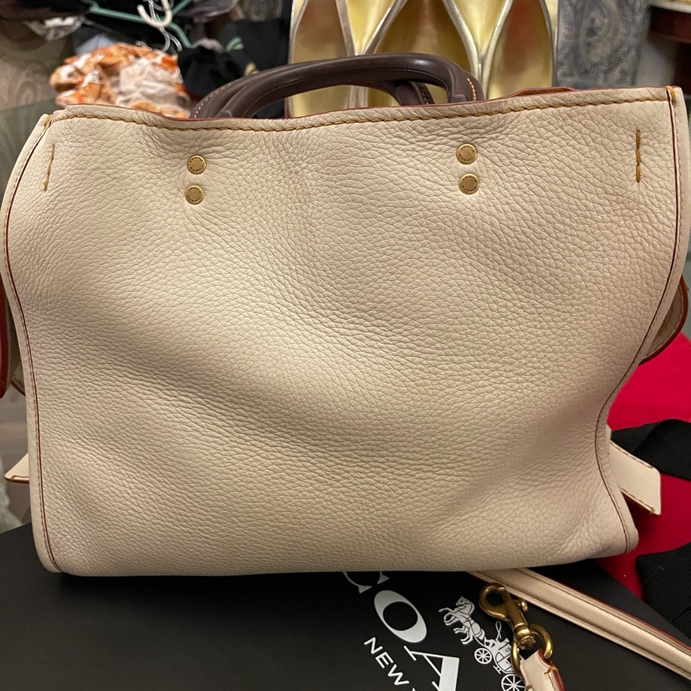 Coach 1941 Rogue 38124 Chalk Natural Pebble Leather with Oxblood, Suede Lining - Picture 9 of 12